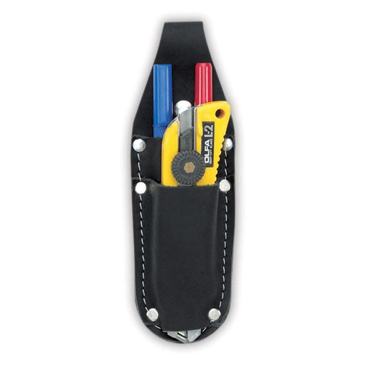 Porte-crayon et couteau à lame rétractable en cuir noir - Quincaillerie G.H. Berger