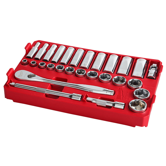 Ens. Rochet 3/8" avec 28 mcx (SAE) PACKOUT™ Milwaukee - Quincaillerie G.H. Berger