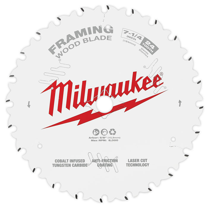 Lame au carbure, à Charpente (7-1/4"x24 dents) Milwaukee - Quincaillerie G.H. Berger