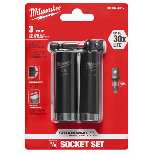 Ens. Adaptateur et 2 douilles à chocs SHOCKWAVE™ Milwaukee - Quincaillerie G.H. Berger