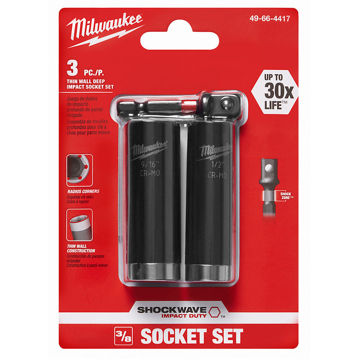 Ens. Adaptateur et 2 douilles à chocs SHOCKWAVE™ Milwaukee - Quincaillerie G.H. Berger