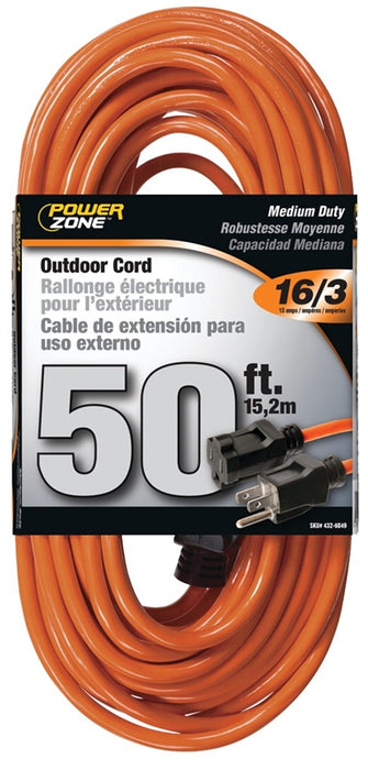 Rallonge d'extérieur 16/3 13A de 50' à 1 prise (Orange) POWER ZONE - Quincaillerie G.H. Berger