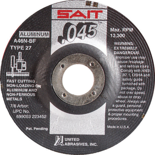 Meule à tronçonner, aluminium 5" x0.045", arbre 7/8" United Abrasives inc. Sait - Quincaillerie G.H. Berger