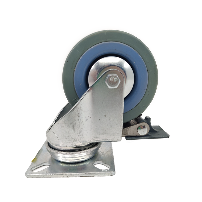 Roulette pivotante grise à frein avec platine 3" Blickle