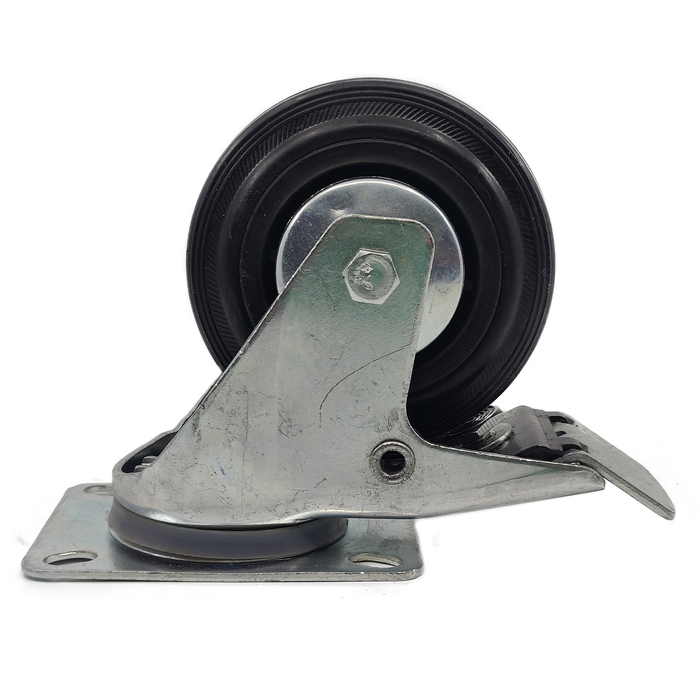 Roulette pivotante noire 4" à platine avec frein Blickle