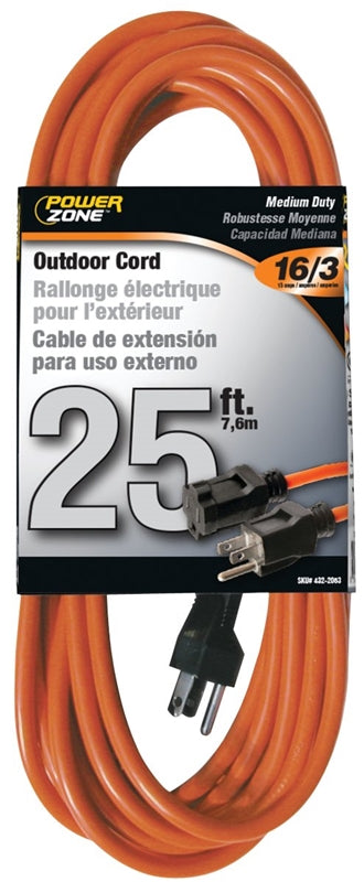 Rallonge d'extérieur 16/3 13A de 25' à 1 prise (Orange) POWER ZONE - Quincaillerie G.H. Berger