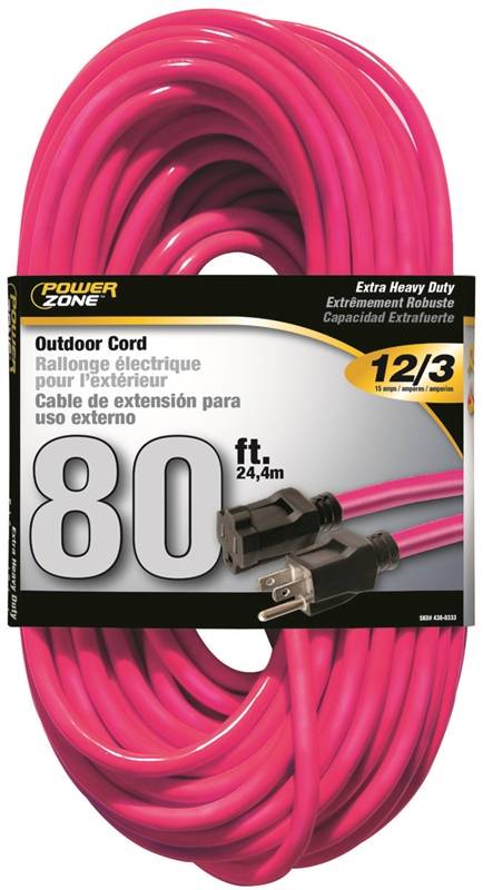 Rallonge d'extérieur 12/3 15A de 80' à 1 prise (Rose) POWER ZONE - Quincaillerie G.H. Berger