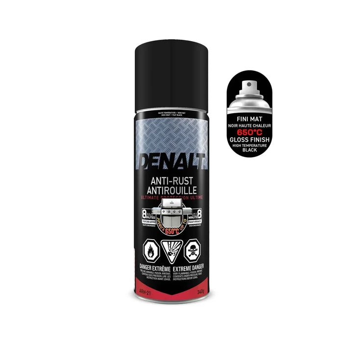 Émail antirouille aérosol pour hautes températures - Noir - Fini mat - 340 g Denalt
