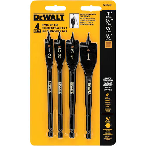 Ensemble de 4 mèches plates à bois 1/2" à 1" Dewalt