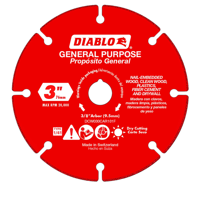 Disque de coupe pour scie compacte 3", arbre 3/8" Diablo