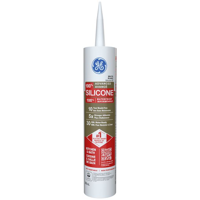 Scellant au silicone pour cuisine et salle de bain Avancé GE - Blanc - 298 mL