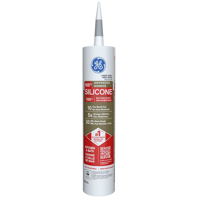 Scellant au silicone pour cuisine et salle de bain Avancé GE - Gris pâle - 298 mL