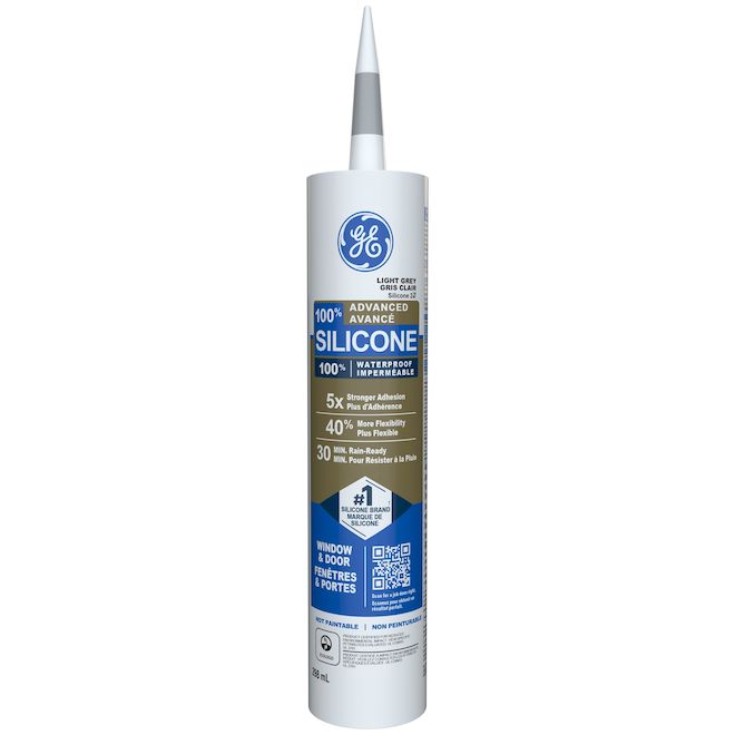 Scellant au silicone avancé GE pour portes et fenêtres - Gris pâle - 298 mL