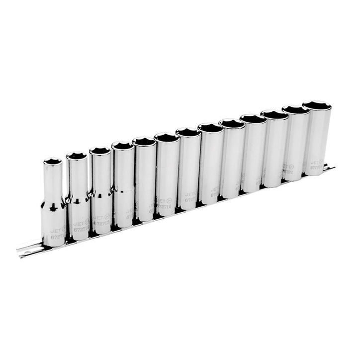 Ensemble de 13 douilles 6 pans longues chromées à prise 1/2" Jet - Quincaillerie G.H. Berger