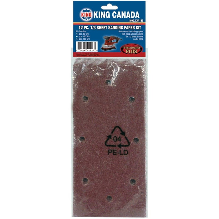 Ensemble de 12 tiers de feuille de papier sablé  King Canada - Quincaillerie G.H. Berger