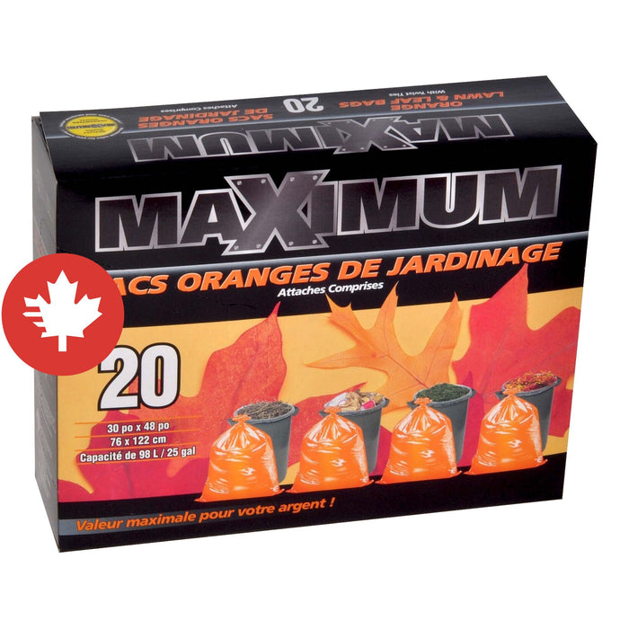 Sacs à feuilles orange 30" X 48" - Boîte de 20 Maximum - Quincaillerie G.H. Berger