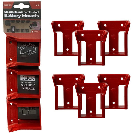 Ens. 6 supports muraux pour batterie Milwaukee - Rouge - Quincaillerie G.H. Berger