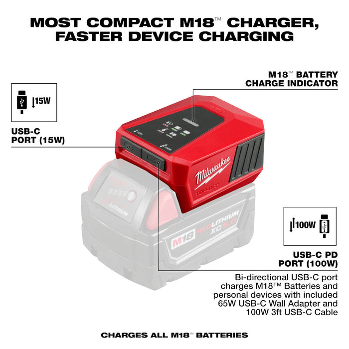 Chargeur et bloc d'alimentation USB-C 15-100 W  Milwaukee - Quincaillerie G.H. Berger