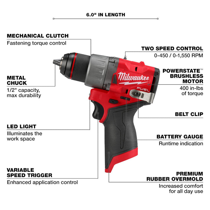 Perceuse-visseuse sous-compacte 1/2" M12 Milwaukee - Outil seulement