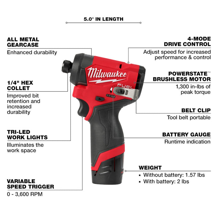 Ensemble de visseuse à chocs 1/4" - M12  Milwaukee - Quincaillerie G.H. Berger