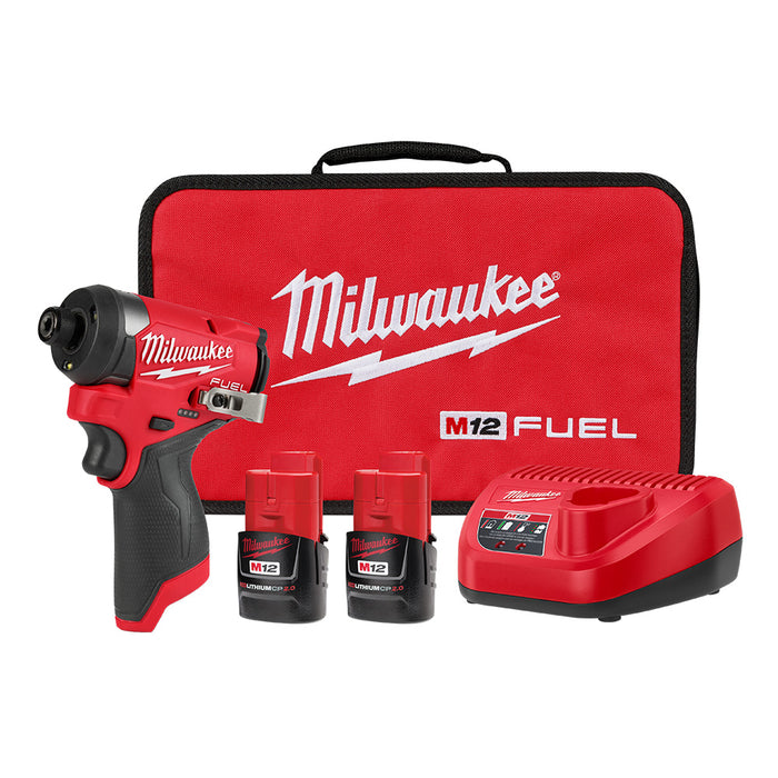 Ens. Visseuse à chocs 1/4" M12 avec 2 batteries Milwaukee - Quincaillerie G.H. Berger