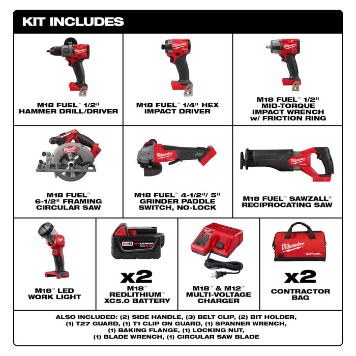Ens. 7 outils ® M18™ avec 2 batteries 5.0Ah Milwaukee - Quincaillerie G.H. Berger