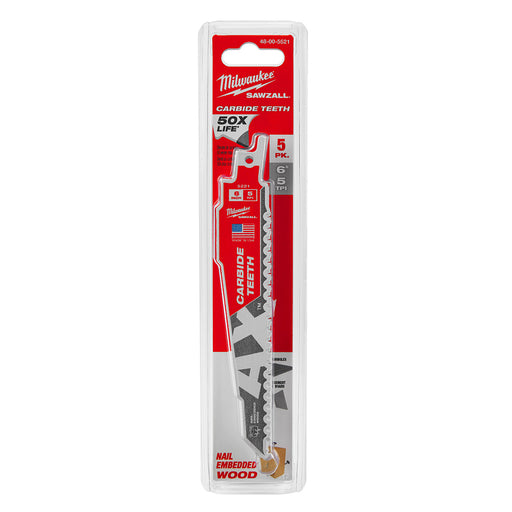Ensemble de 5 lames Sawzall AX 6" à dents de carbure pour le bois Milwaukee - Quincaillerie G.H. Berger