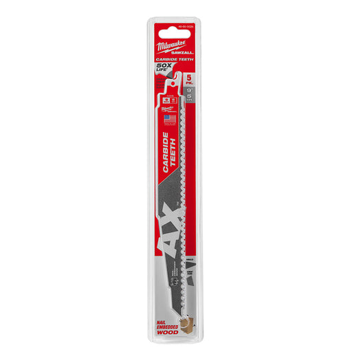 Ensemble de 5 lames Sawzall AX 9" à dents de carbure pour le bois Milwaukee - Quincaillerie G.H. Berger