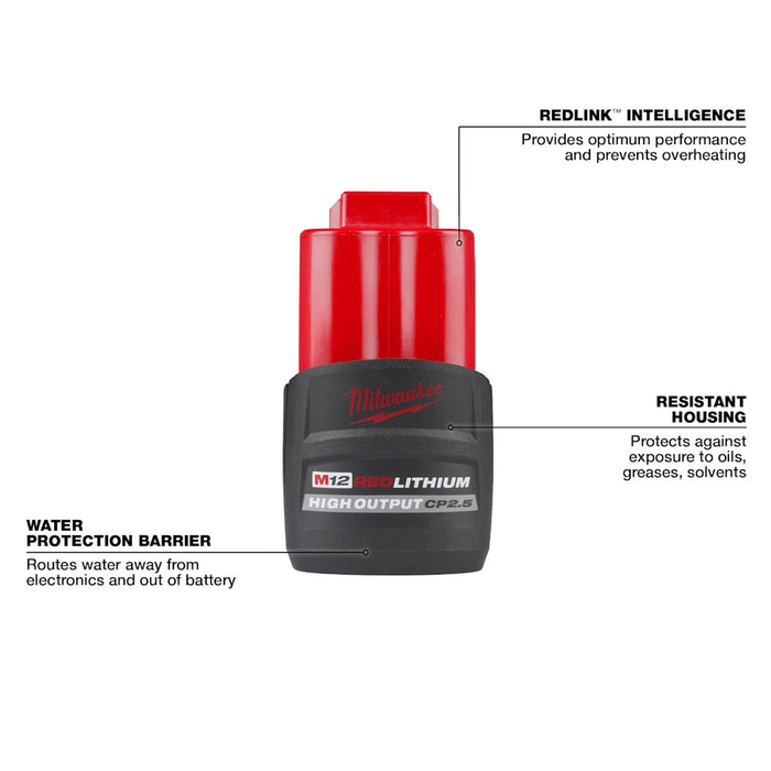 Batterie M12 Redlithium High Output 2.5 Ah Milwaukee - Quincaillerie G.H. Berger