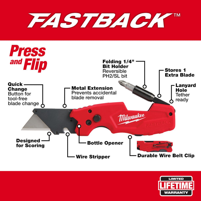 Couteau utilitaire pliant FASTBACK 6-en-1 Milwaukee - Quincaillerie G.H. Berger