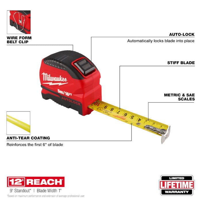 Ruban à mesurer Auto-Lock 5m/16' Milwaukee - Quincaillerie G.H. Berger