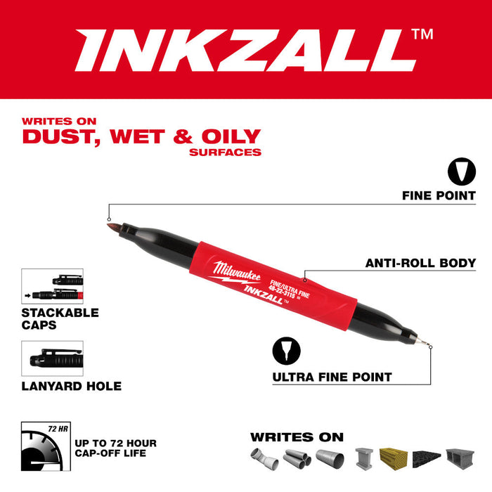 Marqueur Inkzall 2-en-1 pointe fine et pointe ultra-fine Milwaukee - Quincaillerie G.H. Berger