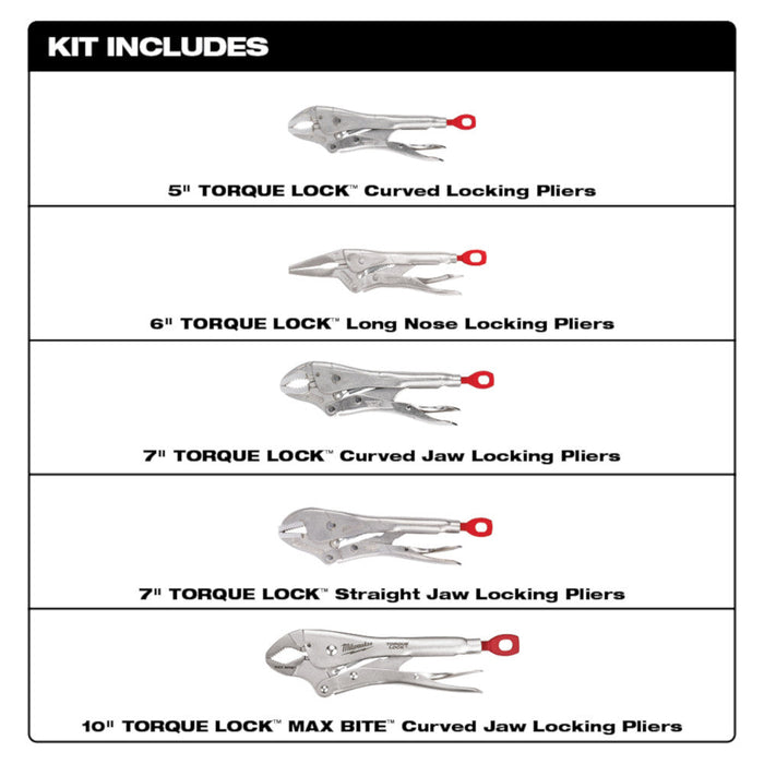 Ensemble de 5 pinces-étau TORQUE LOCK Milwaukee - Quincaillerie G.H. Berger
