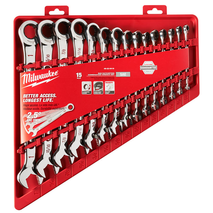 Ensemble de 15 clés combinées à cliquet SAE Milwaukee - Quincaillerie G.H. Berger