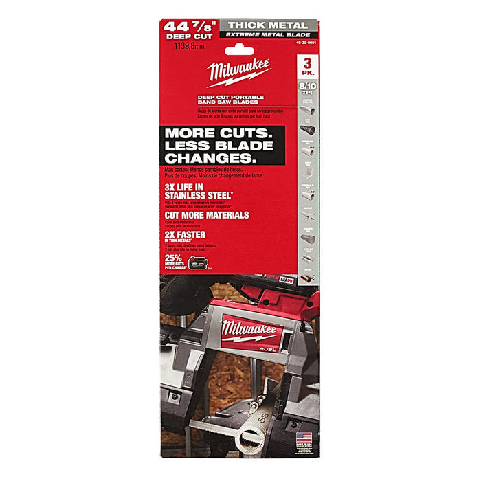 Lame à métal épais pour scie à ruban 44-7/8" X 8/10 TPI - Paquet de 3 Milwaukee
