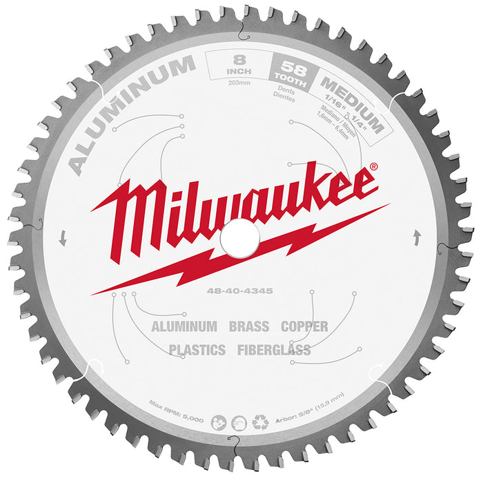 Lame à aluminium pour scie circulaire (8" - 58 dents) Milwaukee - Quincaillerie G.H. Berger