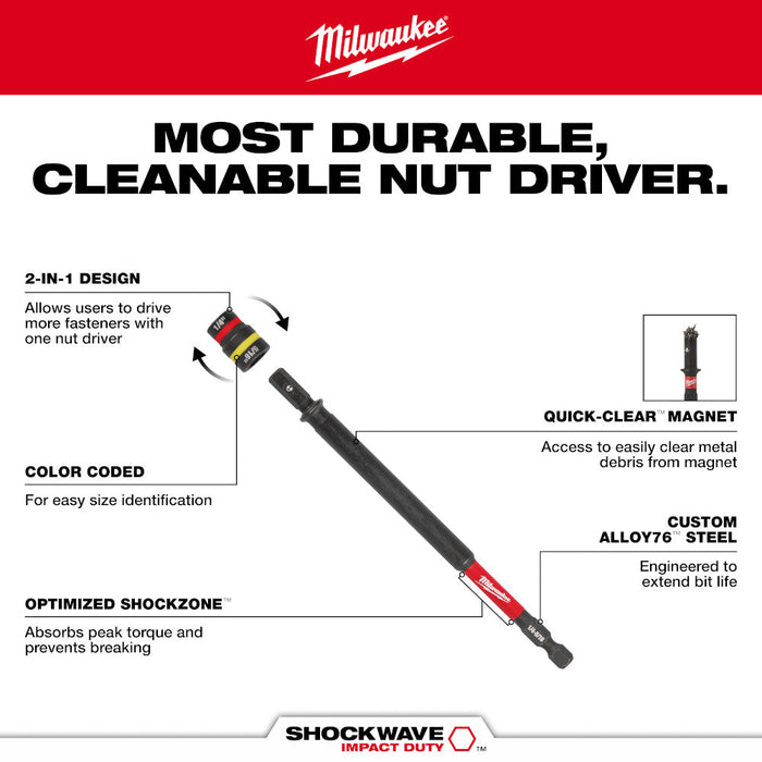 Tourne-écrou Shockwave 2-en-1, 1/4" et 5/16" X 6" Milwaukee - Quincaillerie G.H. Berger