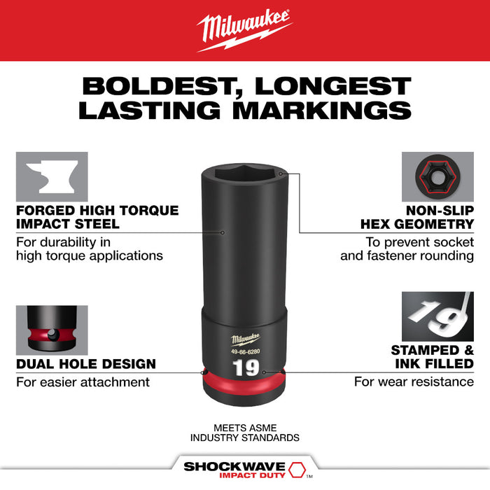 Ensemble de 19 douilles SHOCKWAVE à prise 3/8" - Métrique Milwaukee - Quincaillerie G.H. Berger