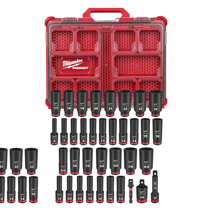 Ensemble de 36 douilles Packout à prise 3/8" - SAE et métrique Milwaukee - Quincaillerie G.H. Berger