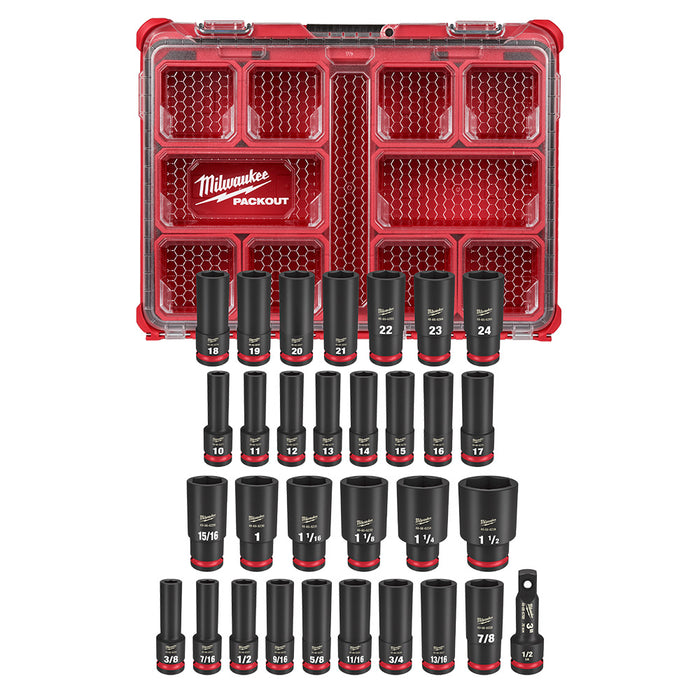 Ensemble de 31 douilles Packout à prise 1/2" - SAE et métrique Milwaukee - Quincaillerie G.H. Berger