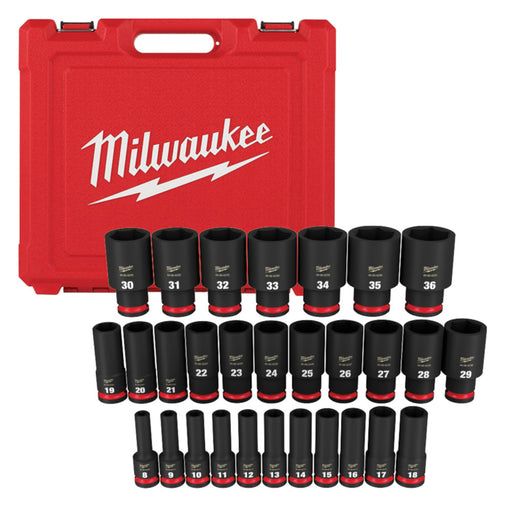 Ensemble de 29 douilles à chocs 6 pans à prise 1/2" - Métrique Milwaukee - Quincaillerie G.H. Berger