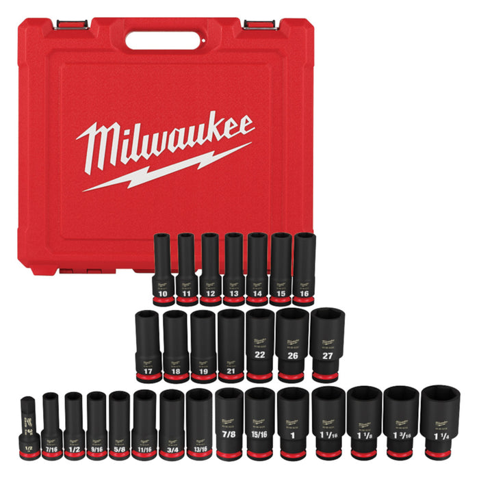 Ensemble de 29 douilles à chocs 6 pans à prise 1/2" - SAE et métrique Milwaukee - Quincaillerie G.H. Berger