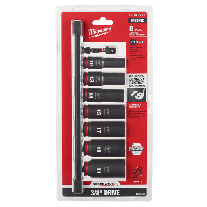 Ensemble de 8 douilles à chocs longues à prise 3/8" (métrique) Milwaukee - Quincaillerie G.H. Berger