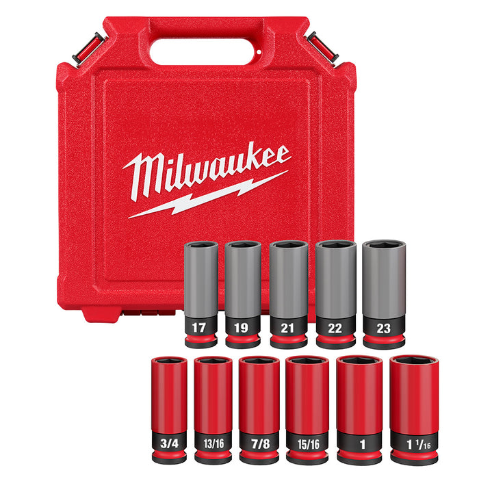 Ensemble de 11 douilles à chocs pour écrous de roues à prise 1/2" - SAE et métrique Milwaukee - Quincaillerie G.H. Berger