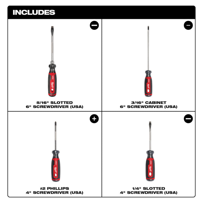 Ensemble de 4 tournevis Cushion Grip Milwaukee - Quincaillerie G.H. Berger