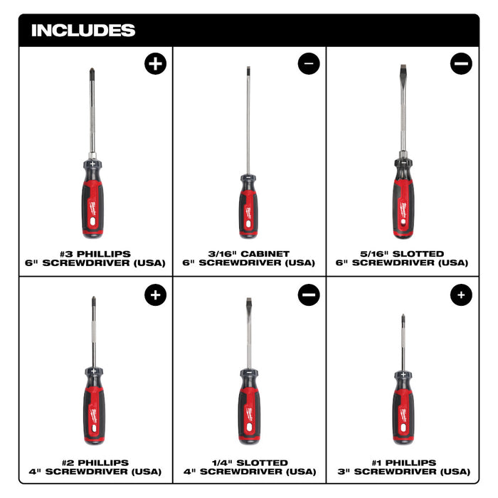 Ensemble de 6 tournevis Cushion Grip Milwaukee - Quincaillerie G.H. Berger