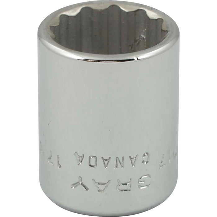 Douille chromée régulière à prise 3/8" (12 pans x 17 mm) - Quincaillerie G.H. Berger