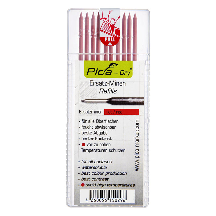 Mines rouges pour crayon Pica Dry - Paquet de 10 Pica - Quincaillerie G.H. Berger