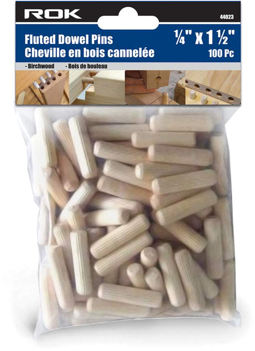 Chevilles en bois cannelées 1/4" X 1-1/2" - Paquet de 100 ROK - Quincaillerie G.H. Berger