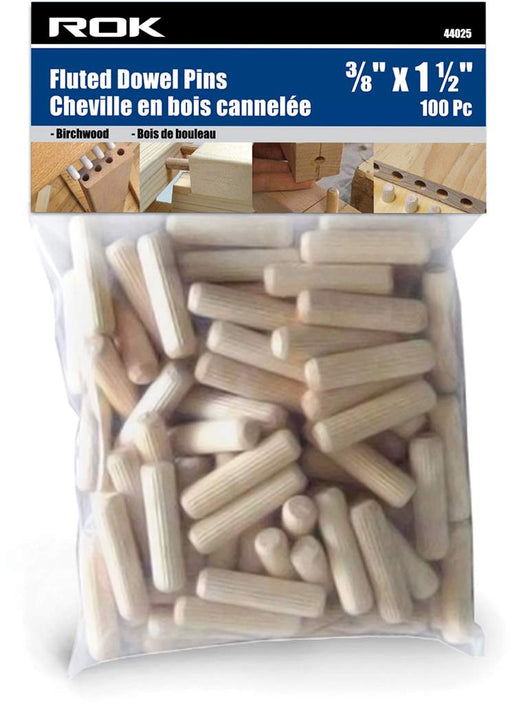 Chevilles en bois cannelées 3/8" X 1-1/2" - Paquet de 100 ROK - Quincaillerie G.H. Berger
